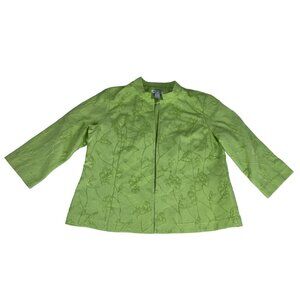 Christopher & Banks Floral Embossed Jacket Women's Sz L Mint Green Shoulder Pads